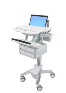 Styleview Laptop Cart Non-powered 2 Drawers (white Grey And Polished Aluminum)