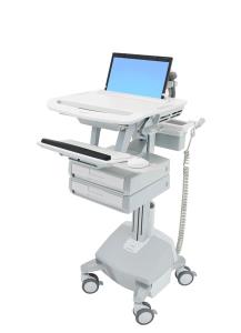 Styleview Laptop Cart LiFe Powered 2 Drawers (white Grey And Polished Aluminum) Eu/sa