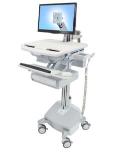 Styleview Cart With LCD Arm LiFe Powered 1 Drawer (white Grey And Polished Aluminum) Eu/sa