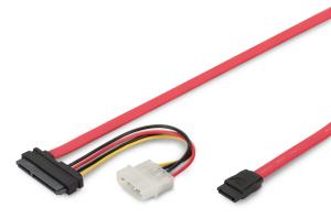 SATA connection cable, SATA22pin - L-type + power F/F, 50cm straight, SATA II/III red