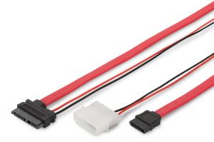 SATA connection cable, SATA13pin - L-type + power F/F, 50cm straight, Slimline, SATA II/III red