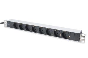1U Aluminum PDU, rackmountable rated power: 16A, 4000W, 250VAC 50/60Hz, 8x safety outlets