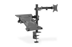 Montior arm with notebook tray 17-32in, 9 kg. Max., clamp or grommet mount