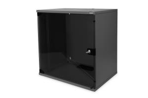 12U wall mounting cabinet, SoHo, unmounted 595x540x400 mm, glass front door, black (RAL 9005)