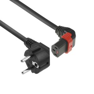 Powercord - 230v Cee 7/7 Male(angled) To C13 (up Angled) Lockable, 2m - Black