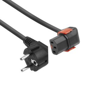 Powercord - 230v Cee 7/7 Male(angled) To C13 (down Angled) Lockable - 2m Black
