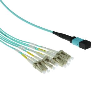 Fiber Optic Fanout Patch Cable Multimode 50/125 OM3 1 X MTP Female - 4 X LC Duplex 8 Vezels 2m Aqua