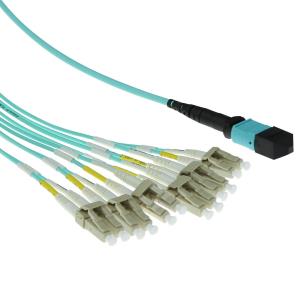 Fiber Optic Fanout Patch Cable Multimode 50/125 OM3 1 X MTP Female - 6 X LC Duplex 12 Vezels 3m Aqua