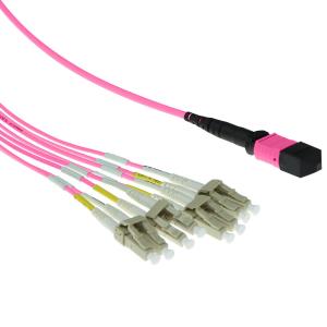 Fiber Optic Fanout Patch Cable Multimode 50/125 OM4 1 X MTP Female - 4 X LC Duplex 8 fibers 1m Erika violet