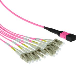 Fiber Optic Fanout Patch Cable Multimode 50/125 OM4 1 X MTP Female - 6 X LC Duplex 12 fibers 1m Erika violet