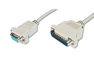 Printer connection cable, D-Sub25 - D-Sub9 M/F, 3m serial, snap hoods beige